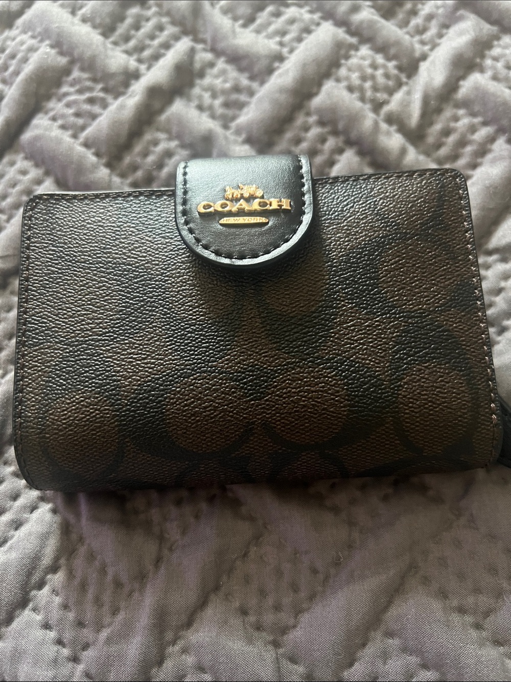 Coach Brown/Black Signature Canvas Snap Wallet with Gold Logo